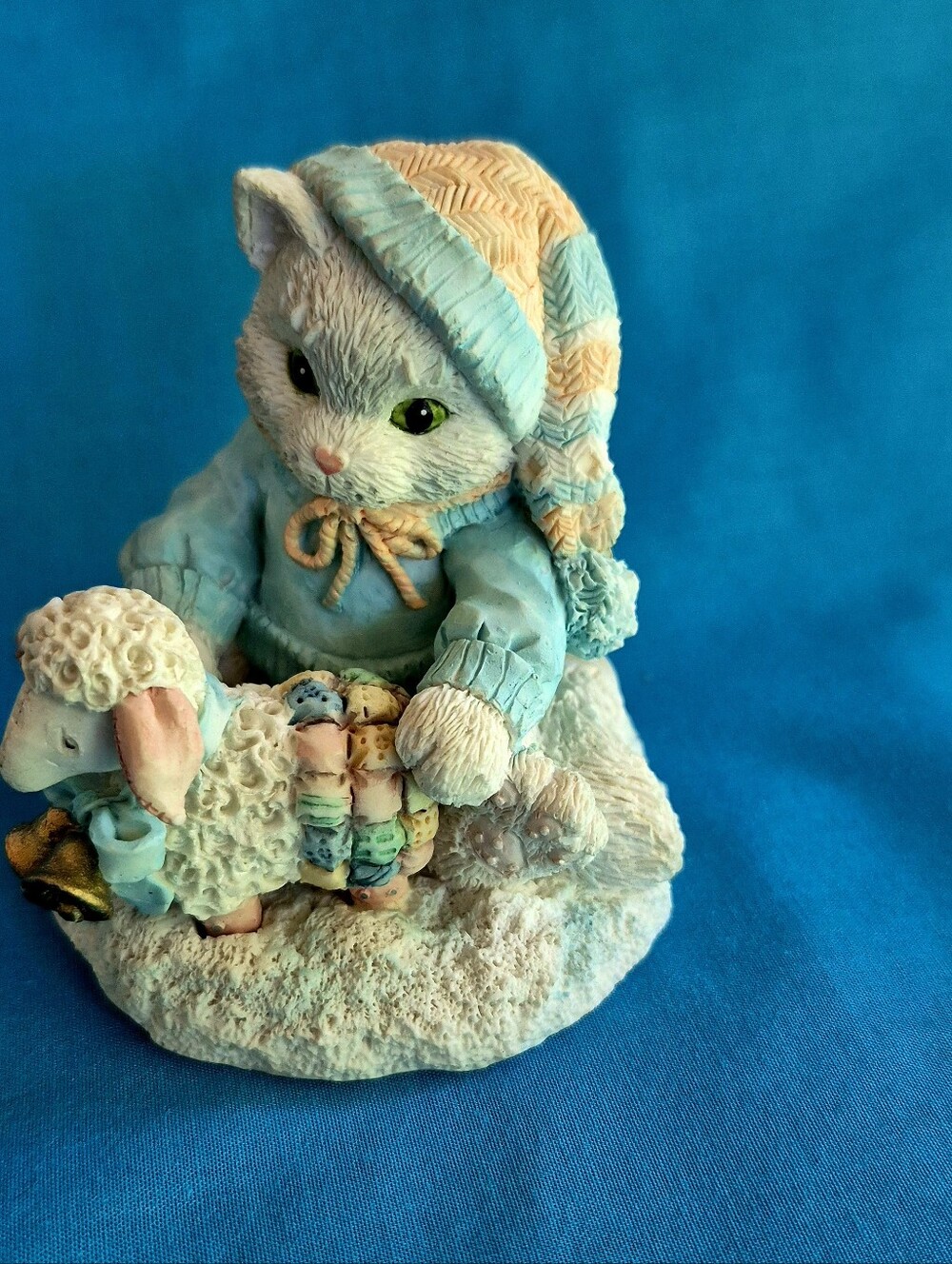 Calico Kittens Figurine with Lamb Ewe Warm My Heart